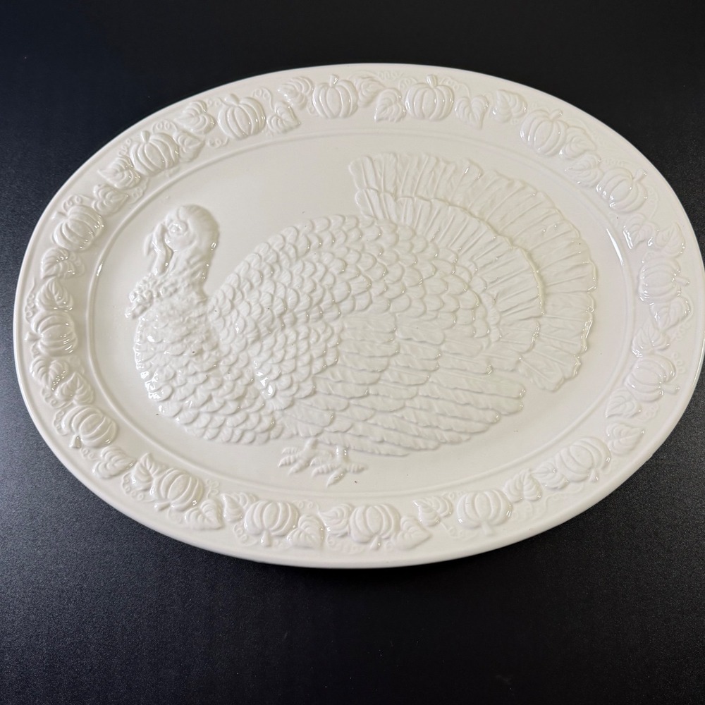 Over and Back Inc Japan White Ceramic Turkey Pumpkin Serving Platter 18.5" SJ4